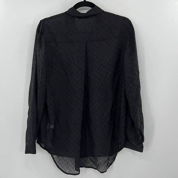 L'AGENCE Semi-Sheer Chevron Long Sleeve Button Down - Black - 4 - New with tags - Picture 8 of 9